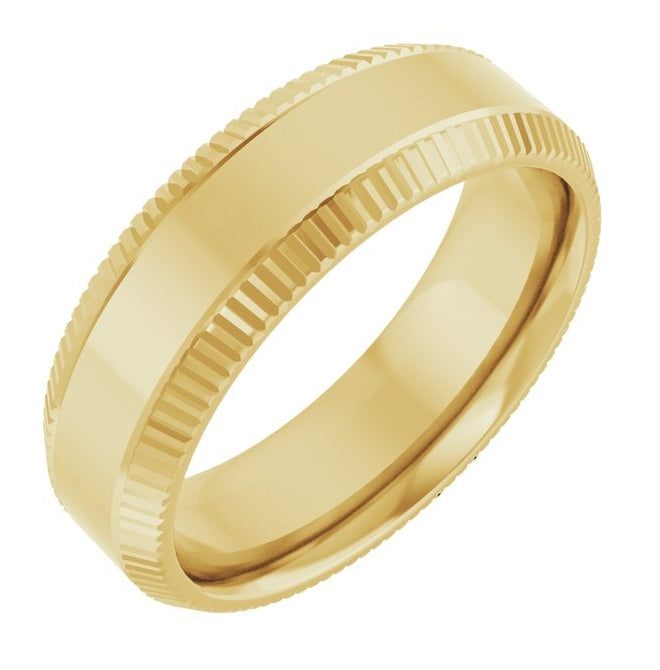 14K Yellow Gold 6 mm Beveled-Edge Grooved Comfort-Fit Half Round Band Size 10.5