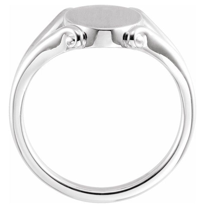 14K White Gold Oval 13.23 X 8.66 Mm Brush Polished Signet Ring Size 7