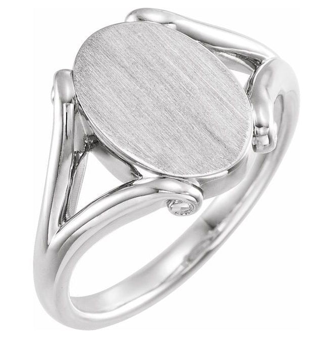 14K White Gold Oval 13.23 X 8.66 Mm Brush Polished Signet Ring Size 7