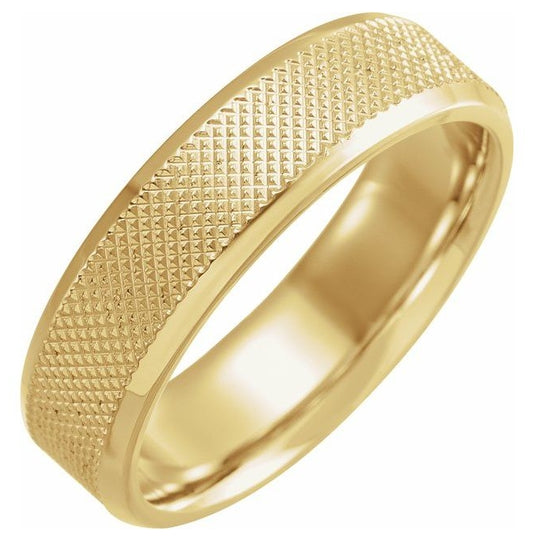 10K Yellow Gold 6 mm  Knurled Beveled-Edge Band Size 9