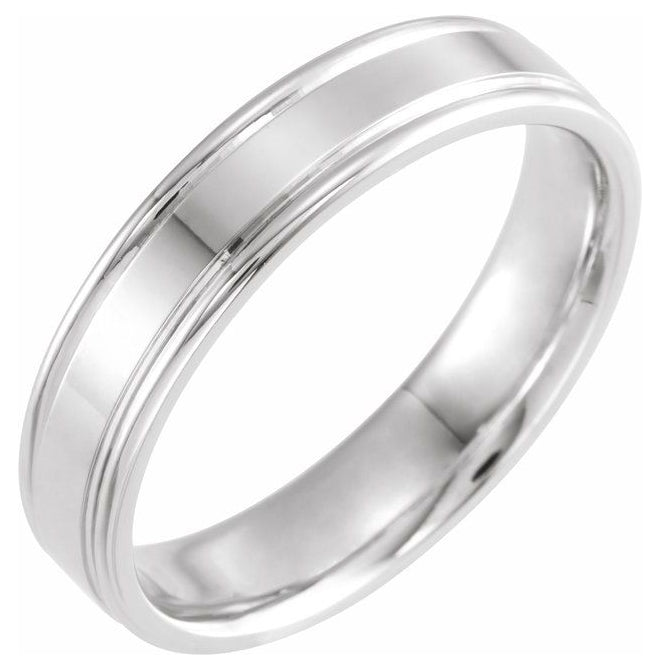 Platinum  5 Mm Polished Grooved Comfort-Fit Flat Band With Satin Finish Size 10.5