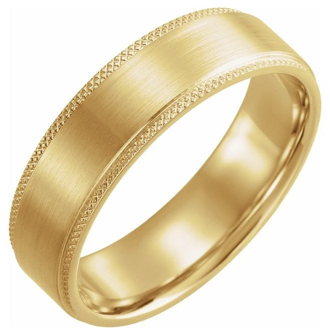 10K Yellow Gold 6 mm Knurled Stepped-Edge Flat Band Size 8