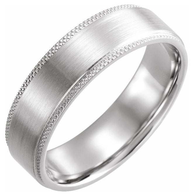 Continuum Sterling Silver 6 mm Knurled Stepped-Edge Flat Band Size 7.5