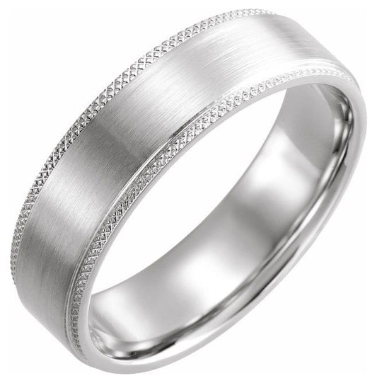 Continuum Sterling Silver 6 mm Knurled Stepped-Edge Flat Band Size 7.5