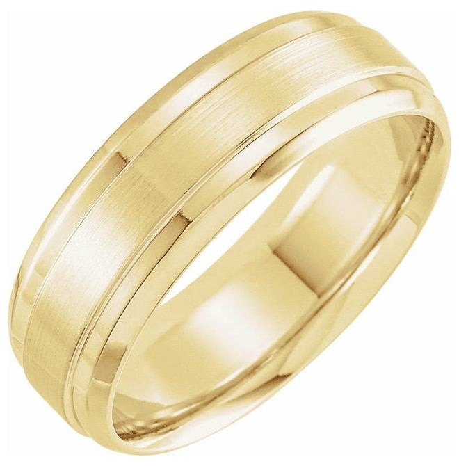 10K Yellow Gold 7 Mm Polished Beveled-Edge Inlay Comfort-Fit Band With Satin Finish Size 7