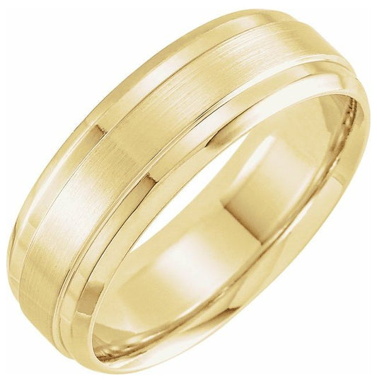 10K Yellow Gold 7 Mm Polished Beveled-Edge Inlay Comfort-Fit Band With Satin Finish Size 7