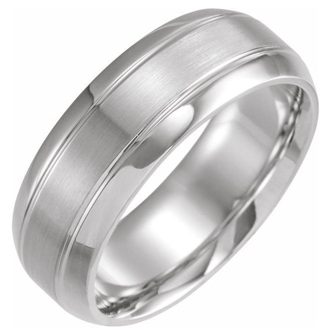 10K White Gold 6 mm Beveled-Edge Grooved Comfort-Fit Half Round Band Size 11.5