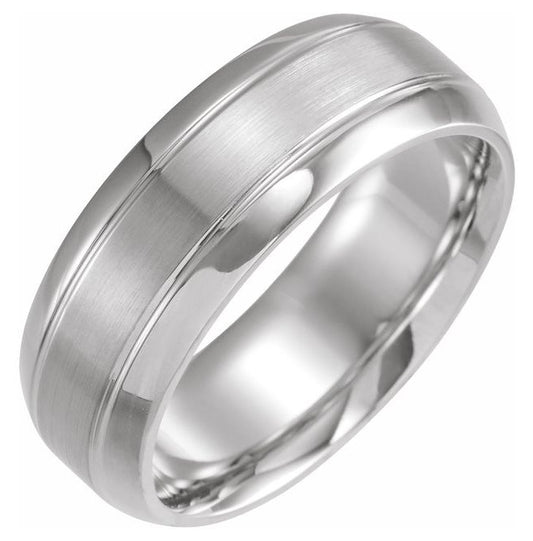 10K White Gold 6 mm Beveled-Edge Grooved Comfort-Fit Half Round Band Size 11.5