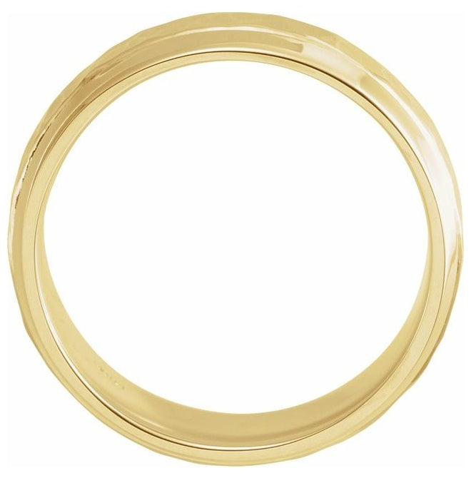 14K Yellow Gold 5 mm Beveled-Edge Comfort-Fit Half Round Band with Hammer Finish