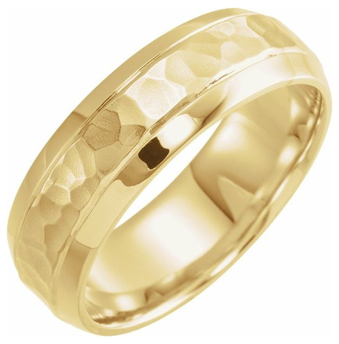 14K Yellow Gold 5 mm Beveled-Edge Comfort-Fit Half Round Band with Hammer Finish