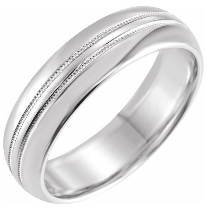 Platinum 6 mm Double Milgrain Comfort-Fit Half Round Band