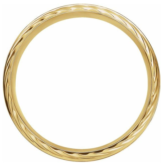 14K Yellow Gold 6 mm Single Sided Rope Stepped-Edge Comfort-Fit Flat Band