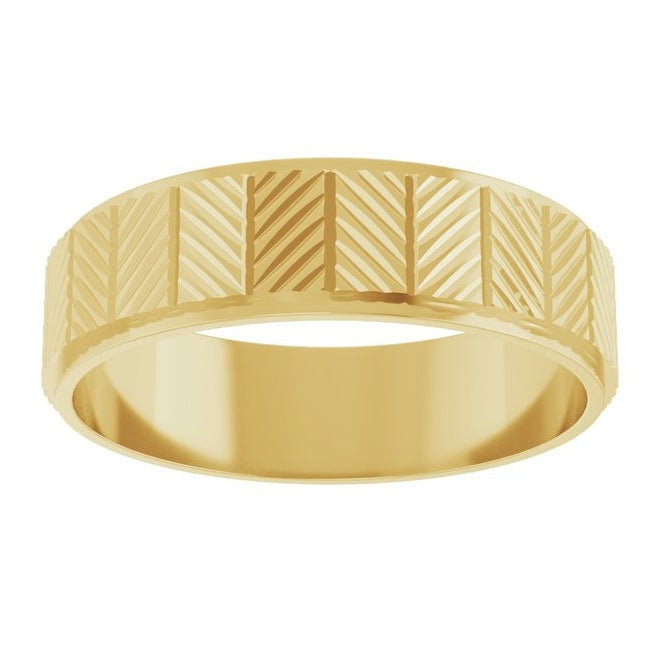 10K Yellow Gold 6 mm Chevron Grooved Flat Band