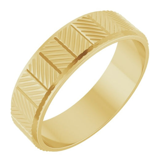 14K Yellow Gold 6 mm Chevron Grooved Flat Band