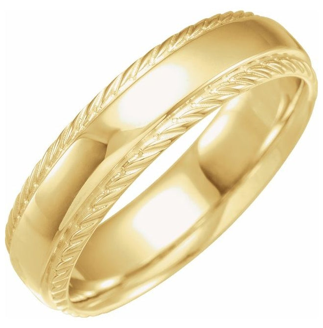 14K Yellow Gold 6 Mm Polished Rope Edge Standard-Fit Band Size 6