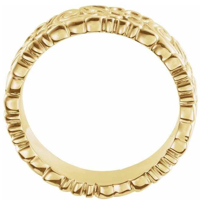 14K Yellow Gold 4.2 Mm Polished Floral Standard-Fit Band With Bead Blast Finish Size 7