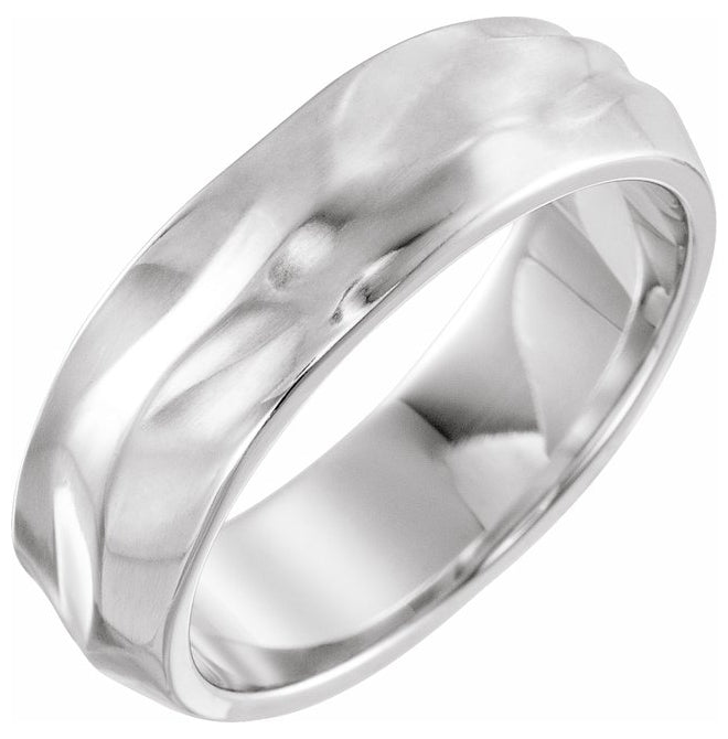 10K White Gold 6 mm Polished Organic Textured Band Size 11