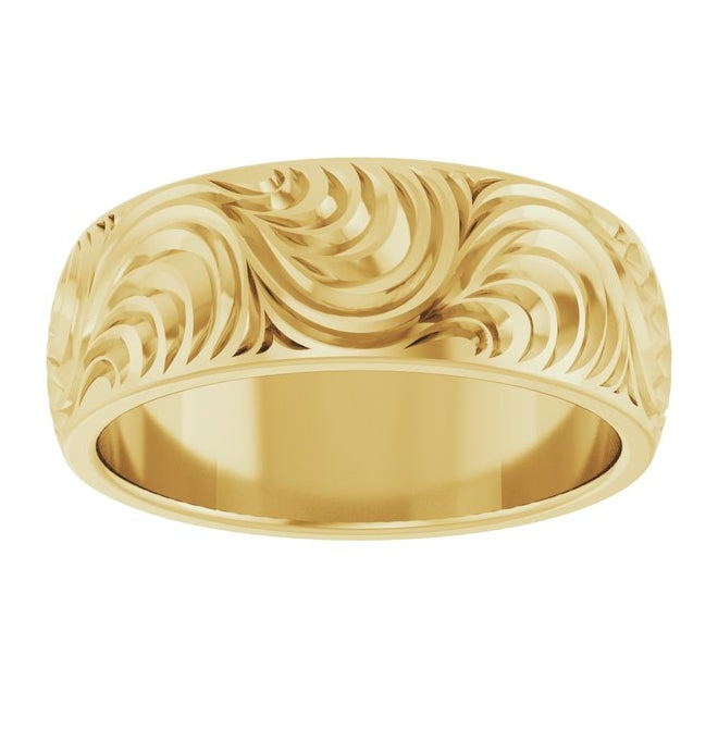 14K Yellow Gold 7 mm Scroll Comfort-Fit Band