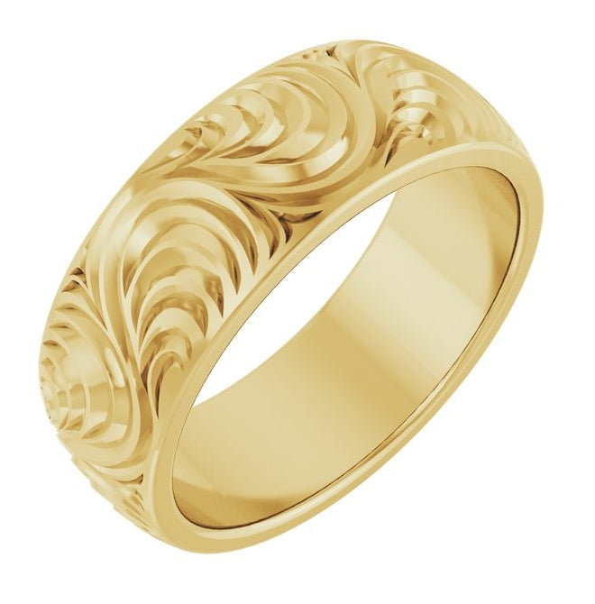 14K Yellow Gold 7 mm Scroll Comfort-Fit Band