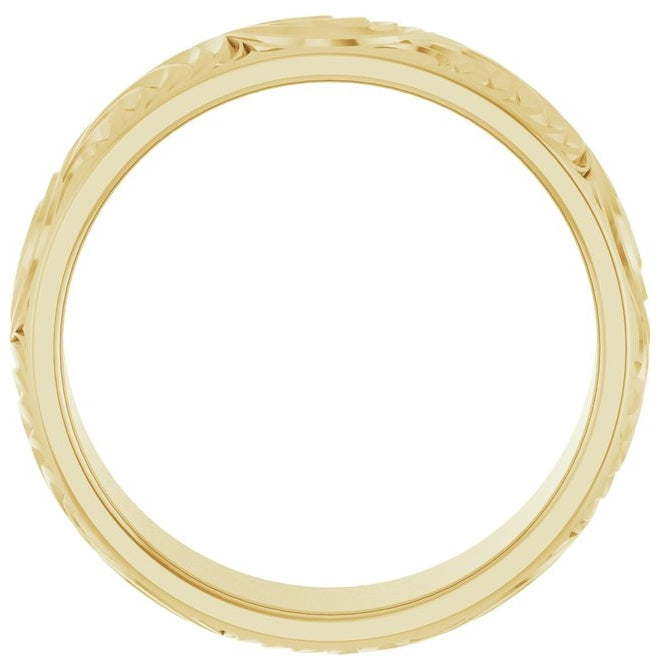 14K Yellow Gold 7 mm Scroll Comfort-Fit Band
