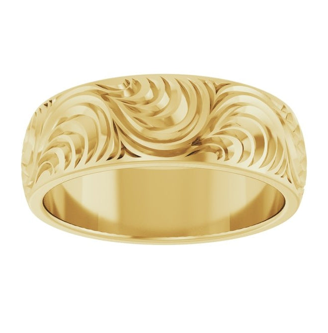 14K Yellow Gold 7 mm Scroll Comfort-Fit Band