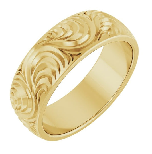 14K Yellow Gold 7 mm Scroll Comfort-Fit Band