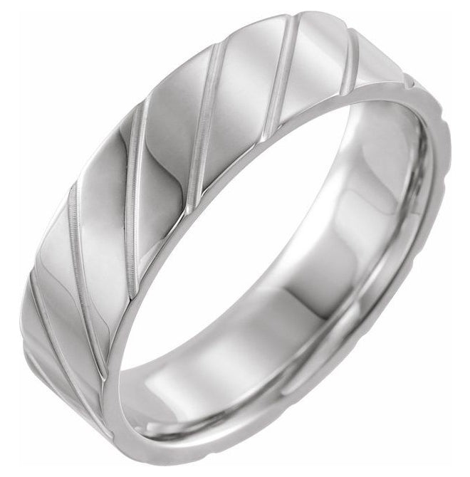 14K White Gold 5 mm Diagonal Grooved Comfort-Fit Flat Band Size 8.5