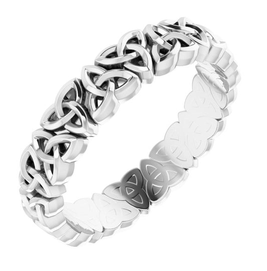 14K White Gold Polished Celtic-Inspired Standard-Fit Band Size 6.5