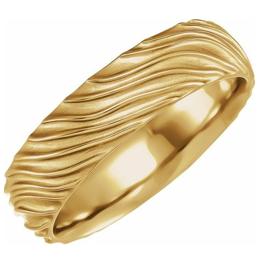 14K Yellow Gold 6 Mm Polished Textured Band Size 7