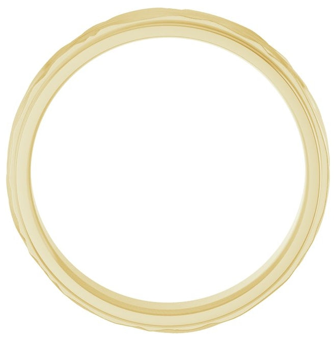 18K Yellow Gold 6 mm Stepped-Edge Textured Comfort-Fit Flat Band Size 8.5