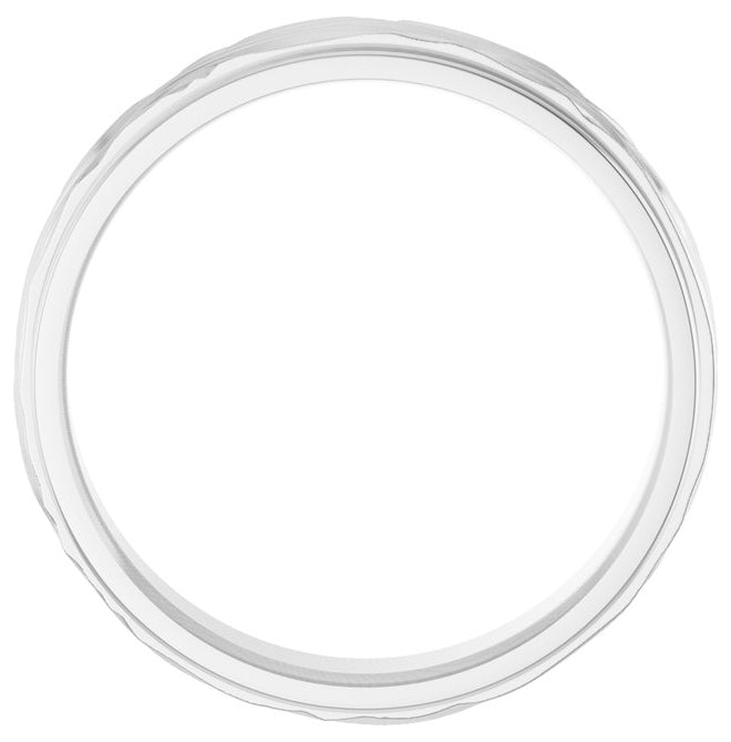 10K White Gold 6 mm Stepped-Edge Textured Comfort-Fit Flat Band Size 9.5