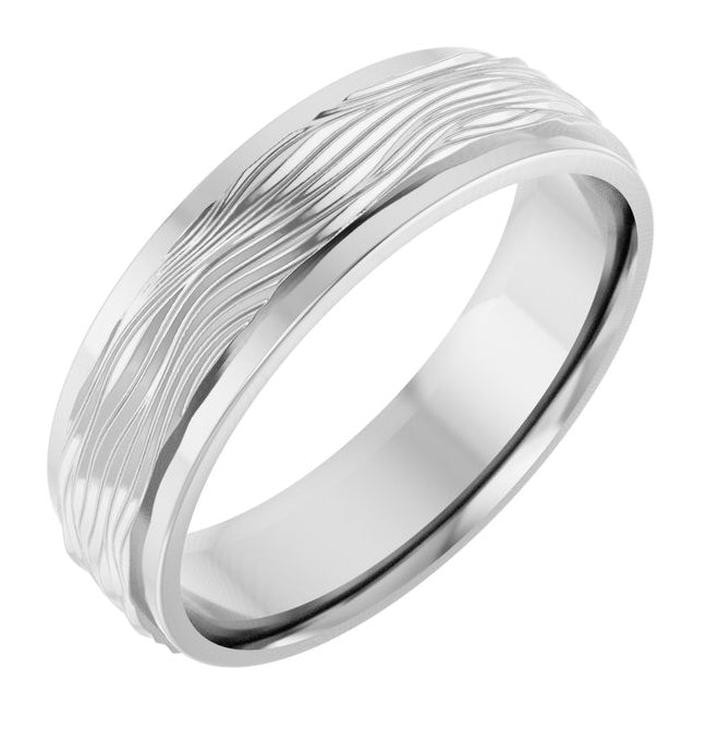10K White Gold 6 mm Stepped-Edge Textured Comfort-Fit Flat Band Size 9.5