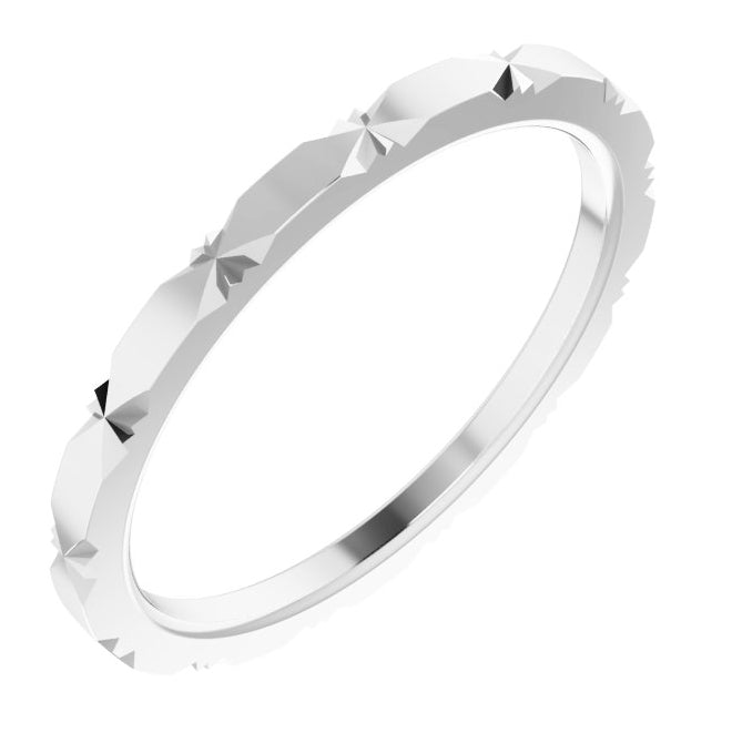 14K White Gold 1.5 Mm Polished Geometric Faceted Standard-Fit Band Size 7