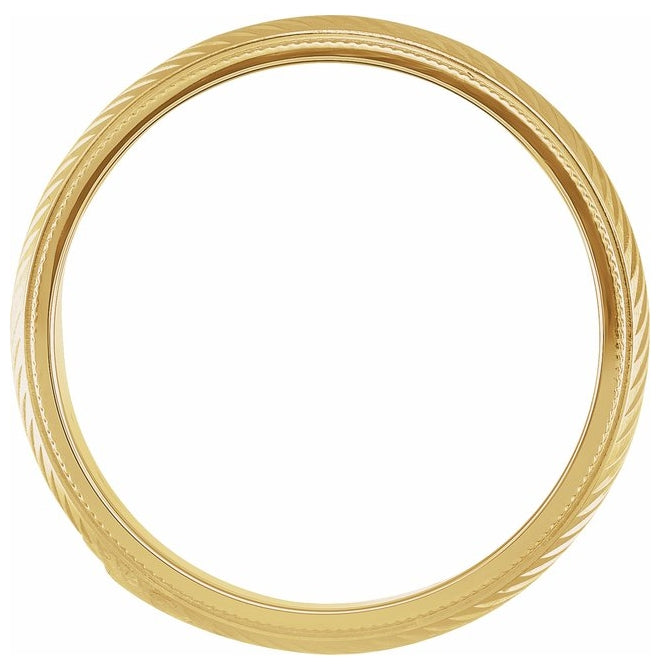 14K Yellow Or White Gold 6 mm Milgrain Stepped-Edge Herringbone Pattern Half Round Band