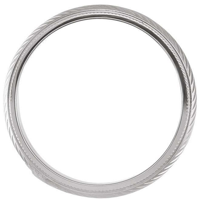 14K Yellow Or White Gold 6 mm Milgrain Stepped-Edge Herringbone Pattern Half Round Band