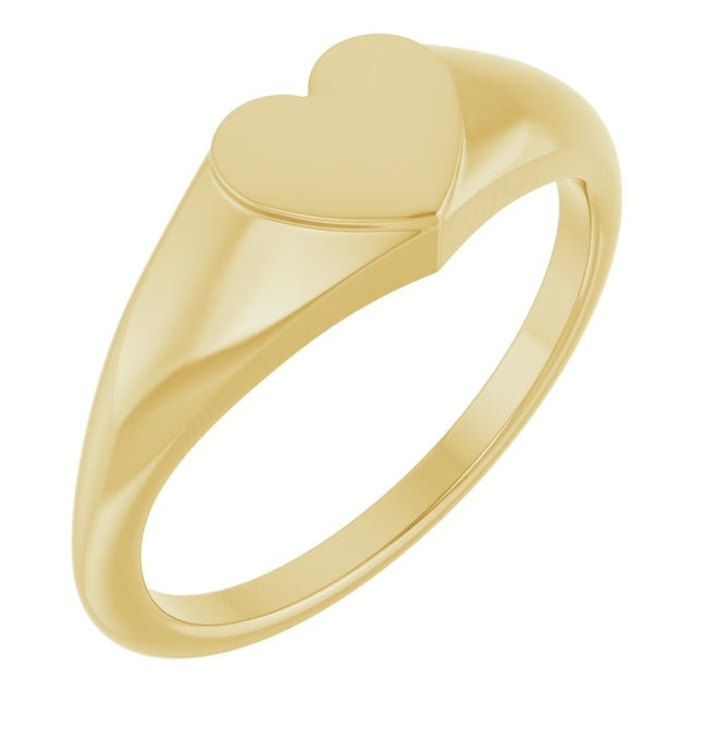 10K Yellow Gold 6.7 X 6.1 Mm Brush Polished Heart Signet Ring Size 7