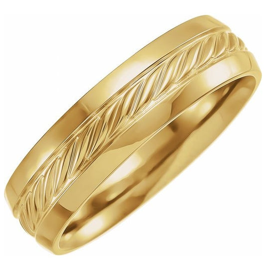 10K Yellow Gold 6 Mm Polished Rope Comfort-Fit Band Size 7.5