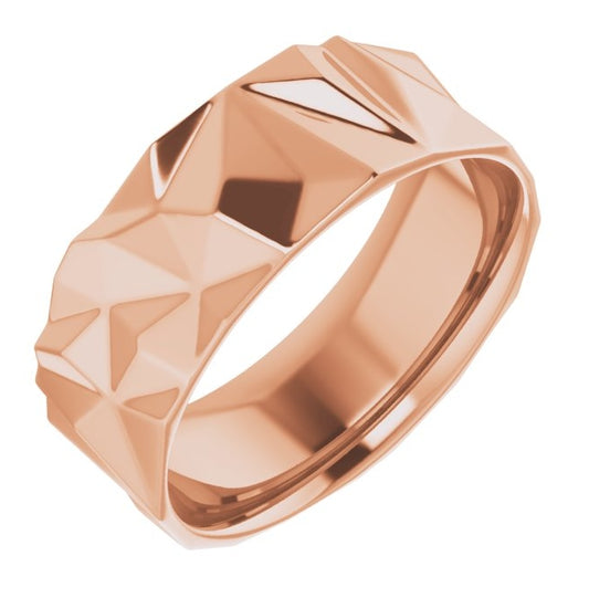 10K Rose Gold 8 mm Geometric Comfort-Fit Flat Band Size 10.5