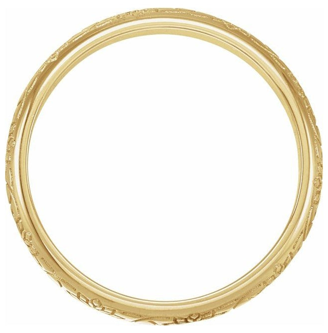14K Yellow Gold 5 mm Floral Half Round Patterned Band