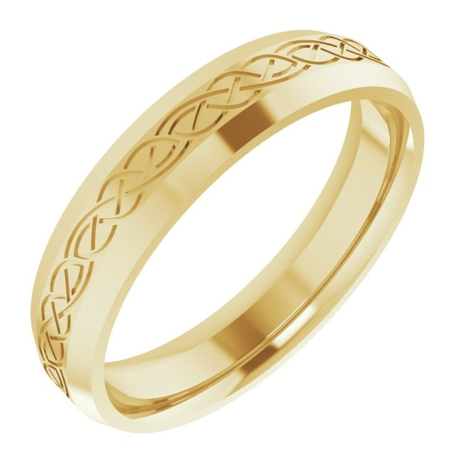 14K Yellow Or White Gold 5 mm Beveled-Edge Celtic-Inspired Comfort-Fit Flat Band
