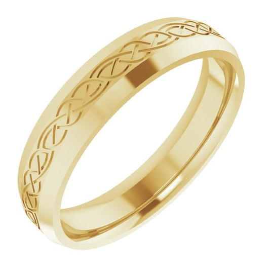 14K Yellow Or White Gold 5 mm Beveled-Edge Celtic-Inspired Comfort-Fit Flat Band