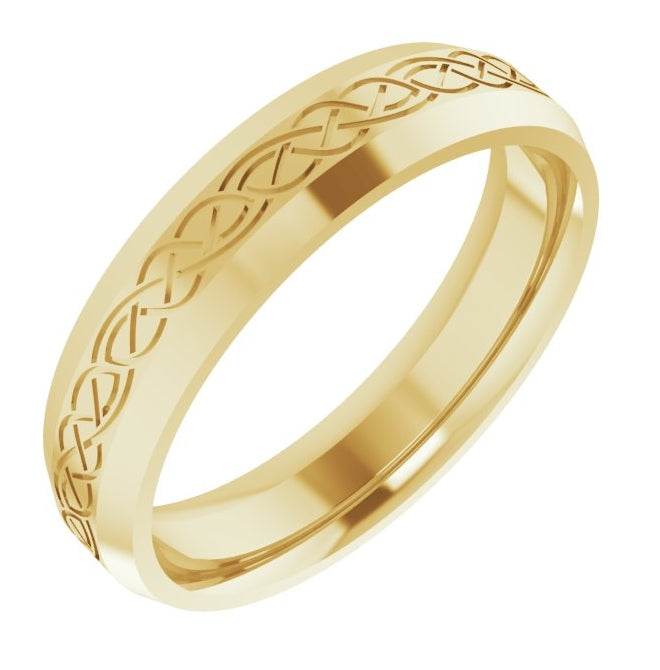 14K Yellow Or White Gold 5 mm Beveled-Edge Celtic-Inspired Comfort-Fit Flat Band