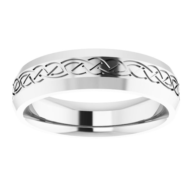 10K White Gold 5 mm Beveled-Edge Celtic-Inspired Comfort-Fit Flat Band Size 7
