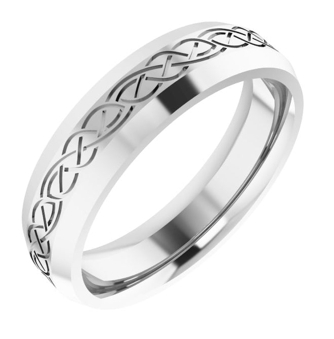 10K White Gold 5 mm Beveled-Edge Celtic-Inspired Comfort-Fit Flat Band Size 7