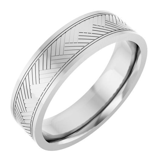 10K White Gold 6 mm Patterned Wedding Band Size 10