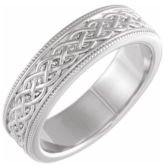 14K Yellow Or White Gold 6 mm Milgrain Celtic-Inspired Flat Band