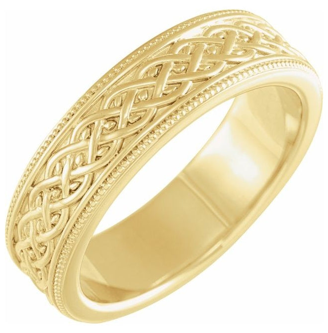 14K Yellow Or White Gold 6 mm Milgrain Celtic-Inspired Flat Band
