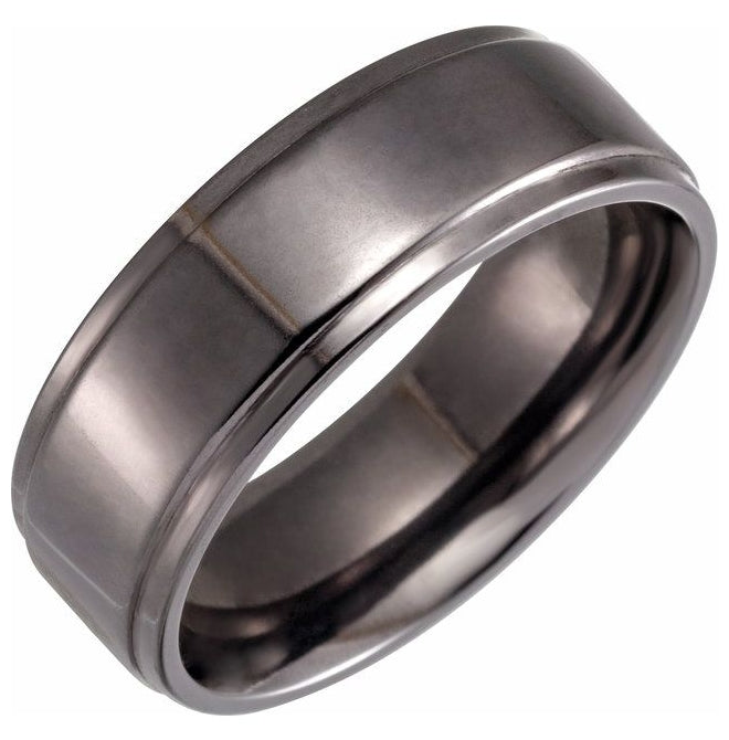 Tantalum 8 mm Stepped-Edge Comfort-Fit Flat Band Size 14