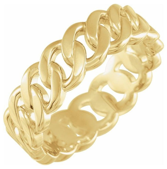 14K Yellow Gold 6.5 Mm Polished Chain Link Standard-Fit Band Size 7.5