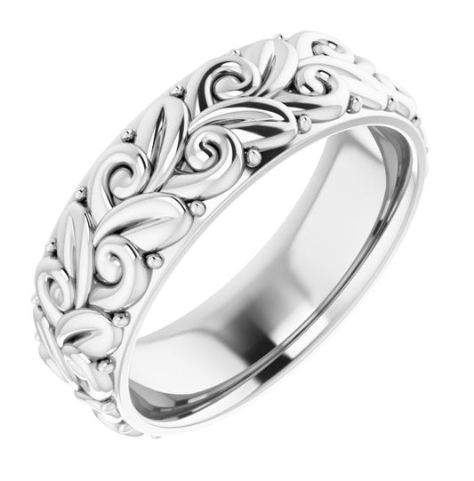 Sterling Silver 5 mm Floral Band Size 5.5